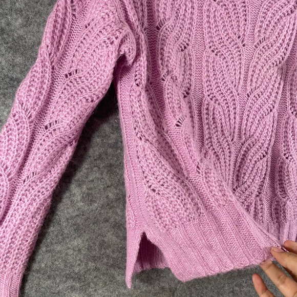 J. Crew Sweater Small Pink Pointelle Alpaca Knit Mock Neck Long Sleeve - Picture 5 of 10